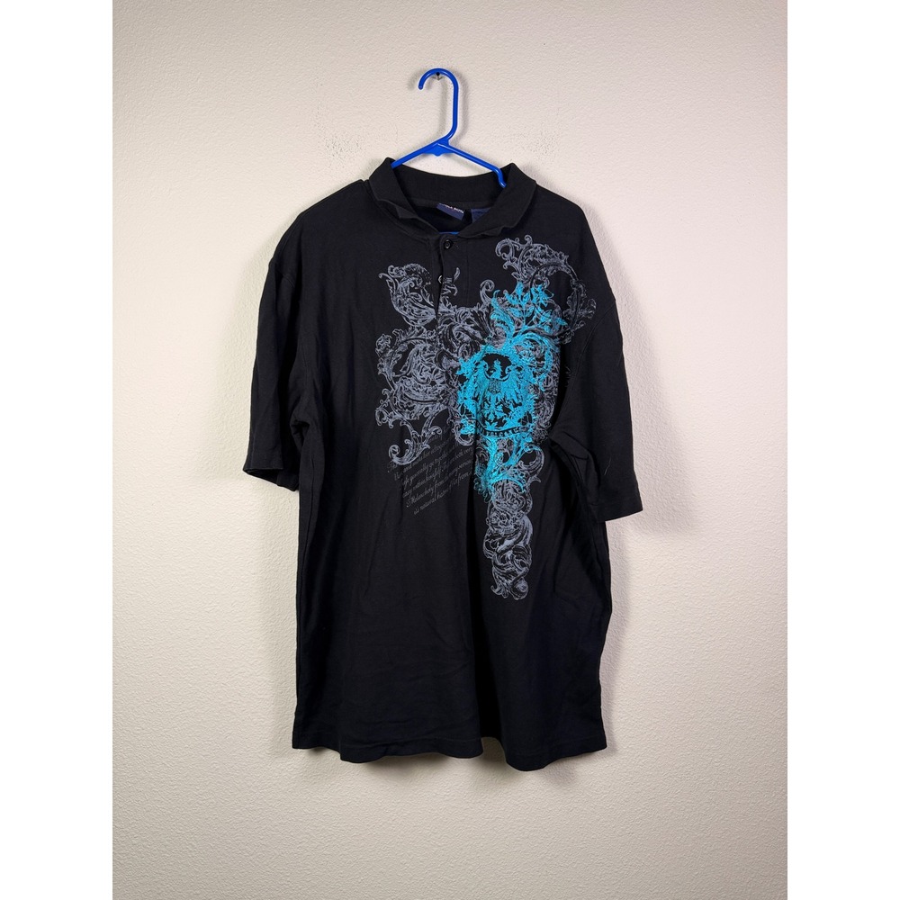 Vintage Y2K Bugle Boy Graphic Affliction Style Tribal Design Collar Shirt XL